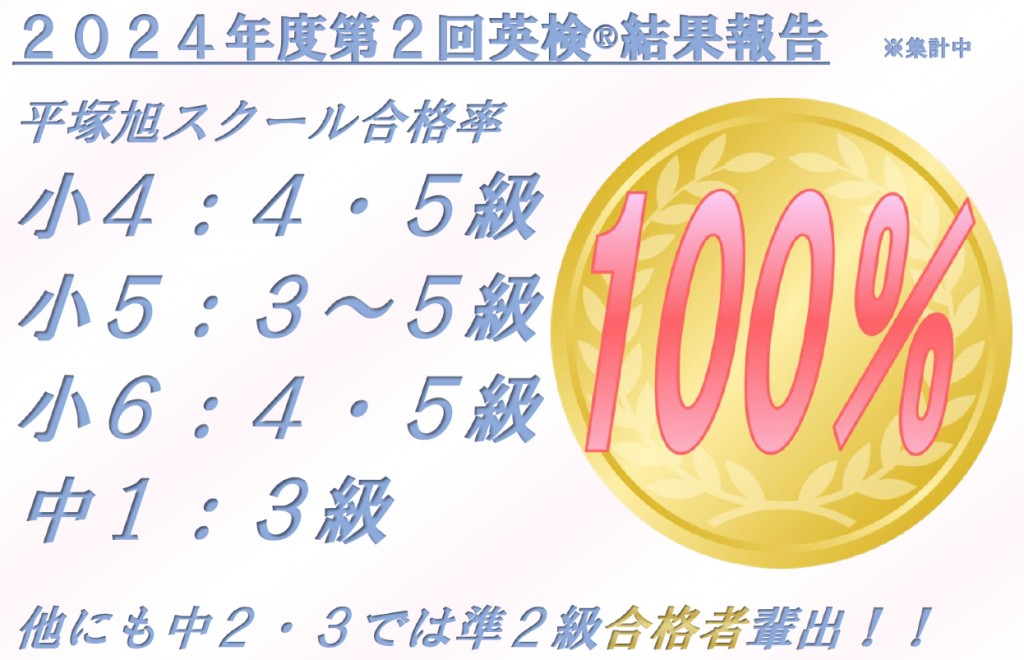 平塚旭スクール小学生・中学生　英検合格者多数